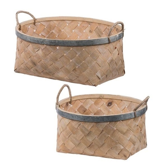 1 Large A&B Home Woven Bamboo Basket with Galvanized Trim (Large shown in photo) - Picture 1 of 6